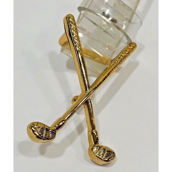 Golf Belt Clear PVC Medium Unisex Crossed Gold Tone Golf Clubs - Picture 2 of 5